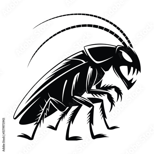 Comic Book Style Roach Villain Silhouette, Vector, Illustration, Outline, Line Art, Icon, White Background.