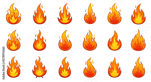 Vibrant Cartoon Flame Icons Collection