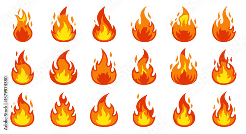 Vibrant Cartoon Flame Icons Collection