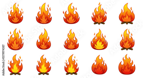 Vibrant Cartoon Flame Icons Collection