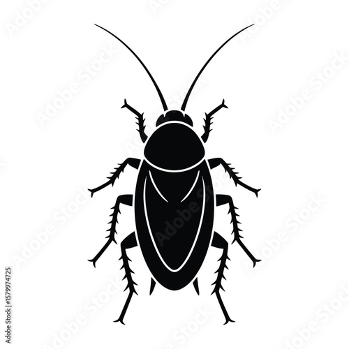 Minimal Roach Silhouette, Vector, Illustration, Outline, Line Art, Icon, White Background.