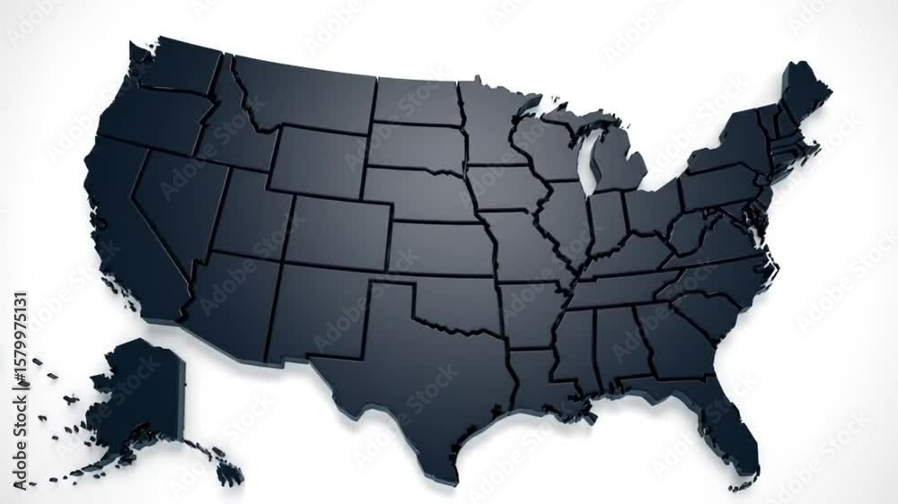 Map of United States of America showing different states. Animated usa ...