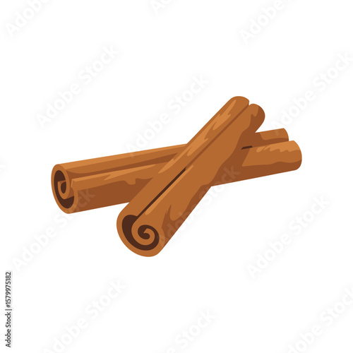 Vector illustration of cinnamon sticks roll. Brown asian indonesian spices. Bundles of dry cinnamon, cooking and baking seasoning, aromatic condiment. Canella sticks isolated on background
