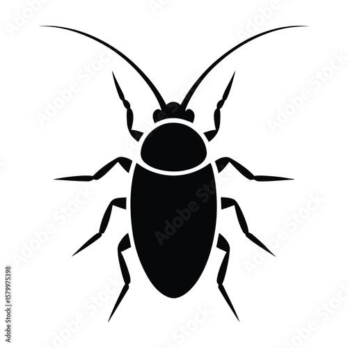 Roach Extermination Service Badge Silhouette, Vector, Illustration, Outline, Line Art, Icon, White Background.