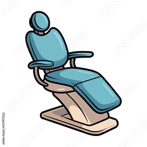 A sticker-style illustration of a dental chair in a minimalist art style