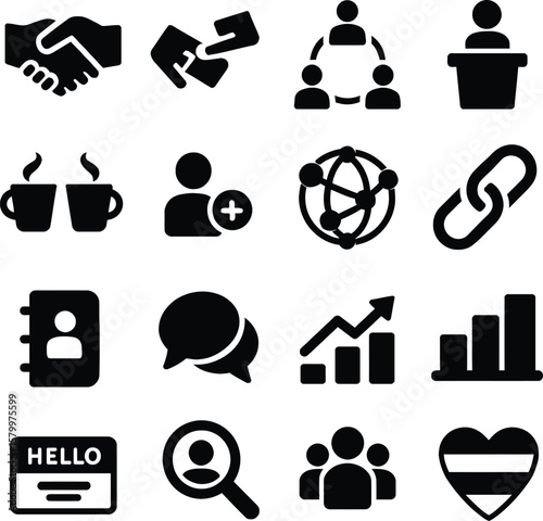 Black Glyph Icons Set Networking Business Communication Teamwork