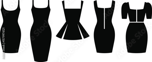 Five Black Dress Silhouettes Fashion Design Templates