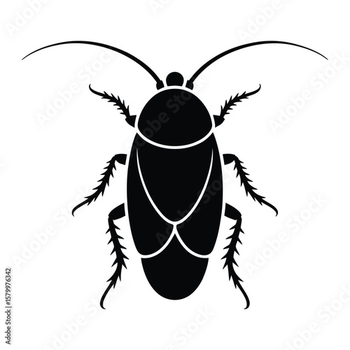 Simplified Roach Silhouette, Vector, Illustration, Outline, Line Art, Icon, White Background.