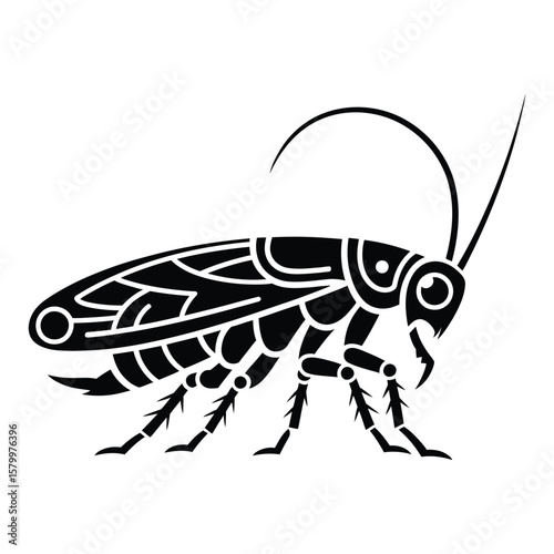 Steampunk Mechanical Roach Design Silhouette, Vector, Illustration, Outline, Line Art, Icon, White Background.
