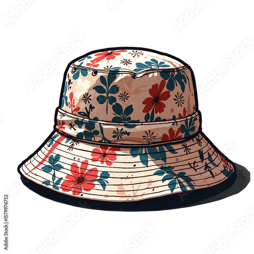 Bucket hat patterned isolated, Fashion casual headwear, Trendy outfit accessory, Designer streetwear piece, Summer wear prop, Cool style element