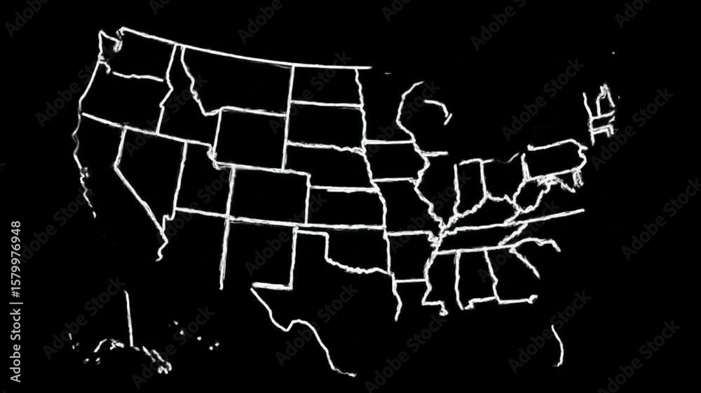 Line Map of United States of America showing different states. Animated ...