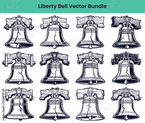 Liberty Bell Designs Collection of Twelve Isolated Black and White Illustrations