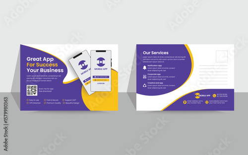 Mobile app promotion postcard template, Editable vector flyer mobile phone promotion layout