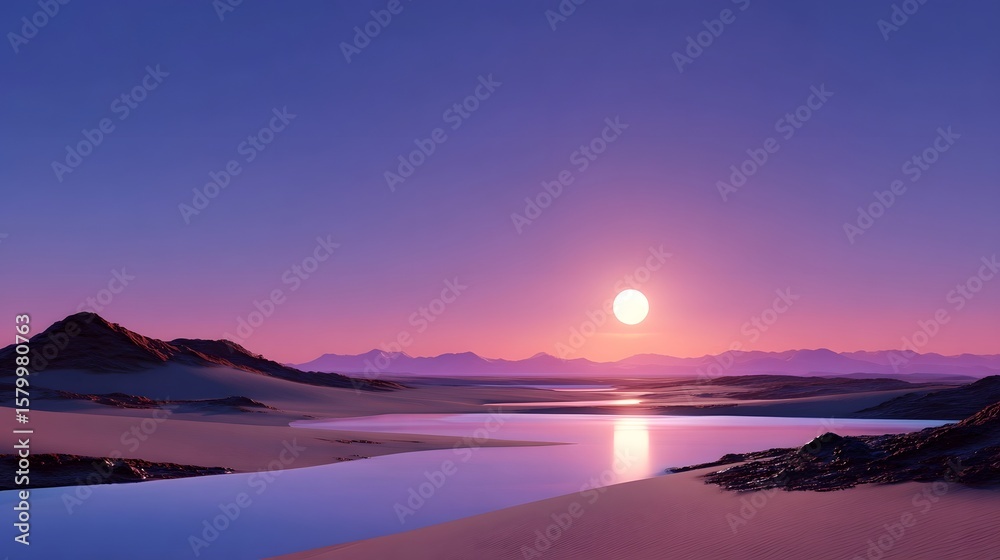 Fototapeta premium Stunning sunset over a serene lake and mountains.