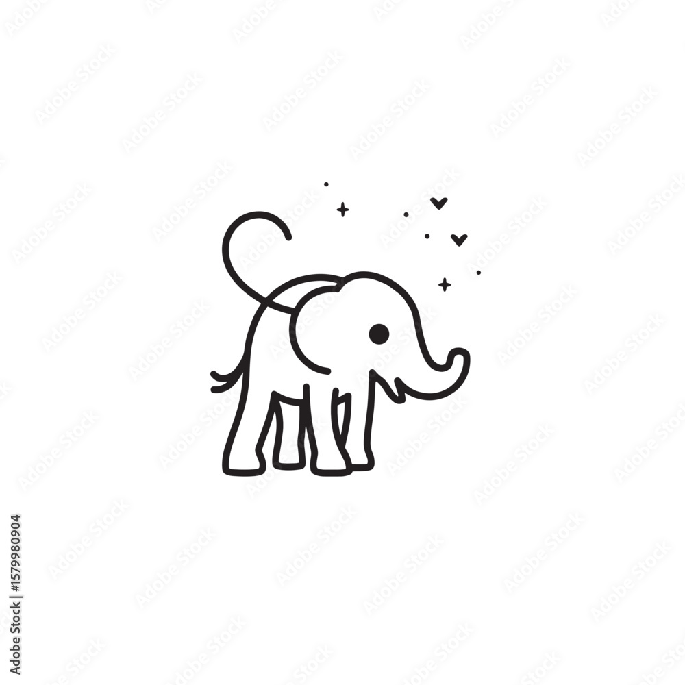 Fototapeta premium Minimalist One-Line Elephant Silhouette Illustration Abstract Continuous Black Line Drawing of Elephant in Vector Style on White Background