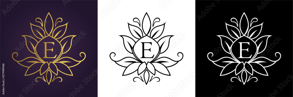 Obraz premium Letter E Luxury Floral Monogram Logo Template (10)