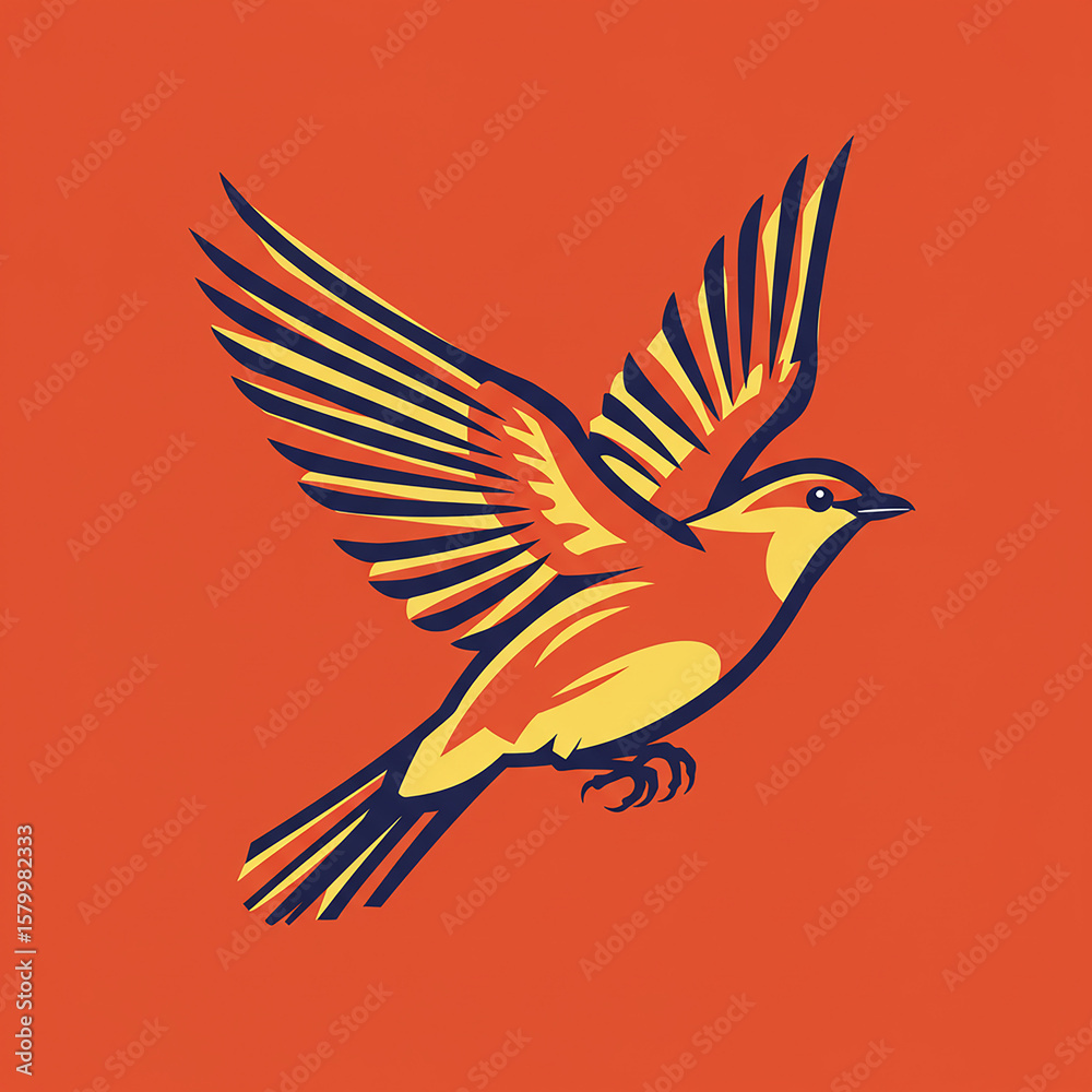 Obraz premium Abstract, minimalist illustration of a bird in flight, dynamic composition, clean lines, vibrant color palette