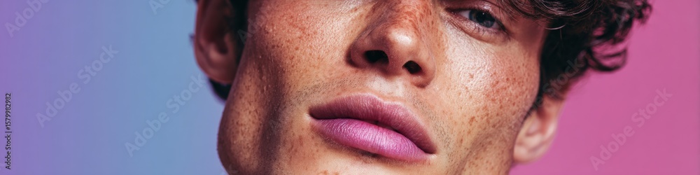 Obraz premium Authentic Young Man with Acne Scars Close-Up Premium Blemish Control Skincare Portrait for Dermatology Marketing and Confident Lifestyle Campaigns
