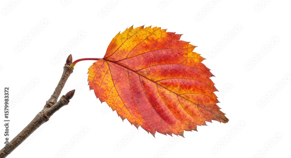 Obraz premium Single Autumn Leaf on Branch Isolated.