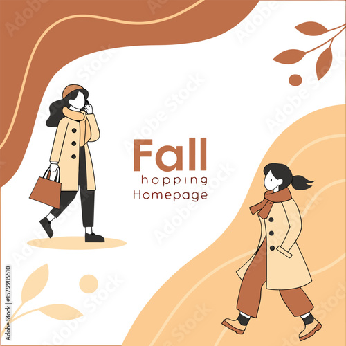 Illustration of a countdown clock with fall leaves and autumn colors for a discount promotion event