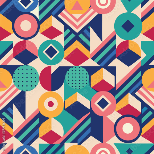 Trendy vector abstract geometric background with circles in Scandinavian retro style, seamless cover. Graphic pattern of simple shapes in gray tones, abstract white mosaic.