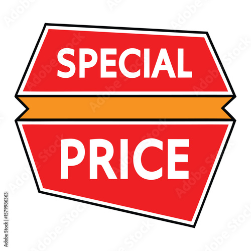 A vibrant red special price tag with bold white lettering announces a sale, perfect for retail promotions and advertising.