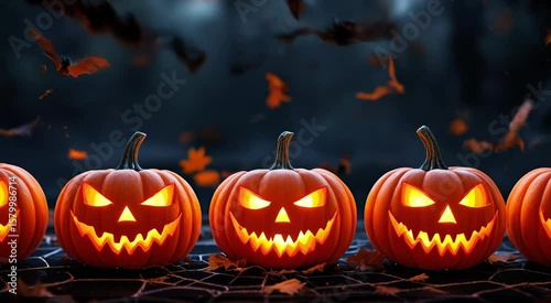 Wallpaper Mural Spooky Halloween Pumpkins Glowing In The Night With Bats And Cobwebs Torontodigital.ca