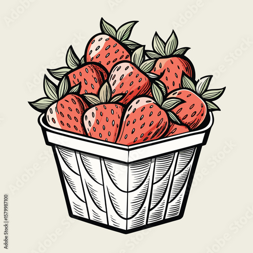 Fresh, ripe strawberries overflowing from a basket, a delicious and healthy summer fruit