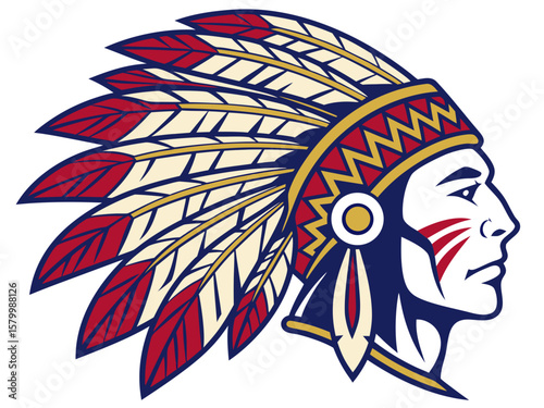 Profile of a Native American Chief with Detailed Headdress