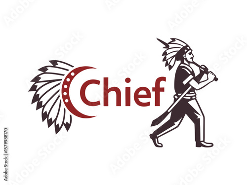 Wallpaper Mural Profile of a Native American Chief with Detailed Headdress Torontodigital.ca