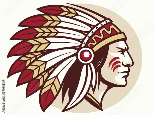Profile of a Native American Chief with Detailed Headdress
