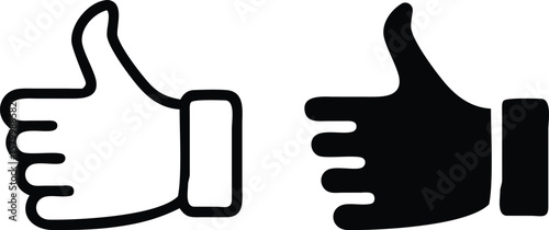 Thumbs Up Icon Vector – Black and White Like Hand Gesture Symbol Illustration