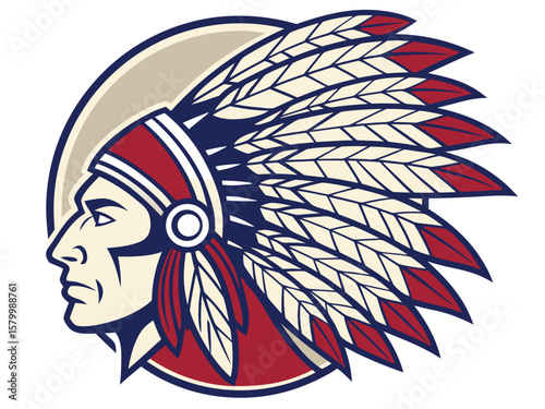 Profile of a Native American Chief with Detailed Headdress