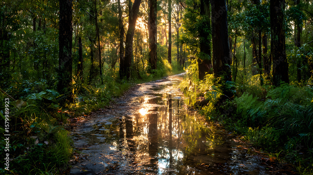 Obraz premium Forest Path with Reflections