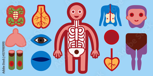Set of hand-drawn cartoon red and white masks vector illustration icon