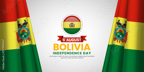 Bolivia flag for independence day banner background with blank space area