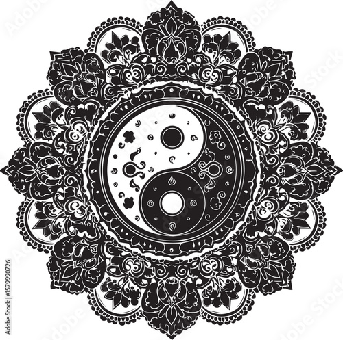 Vintage Floral Mandala with Ornamental Lace Frame