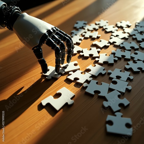 Getting knowledge and solving problem. Logical idea concept. Connecting last jigsaw puzzle piece.