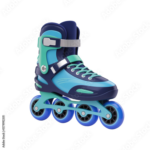 Colorful Blue Kids Rollerblades 3D Illustration — Sport Shoes with Wheels Isolated for Advertising, Decor, Stationery and Digital Projects