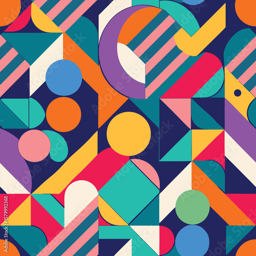 Trendy vector abstract geometric background with circles in Scandinavian retro style, seamless cover. Graphic pattern of simple shapes in gray tones, abstract white mosaic.