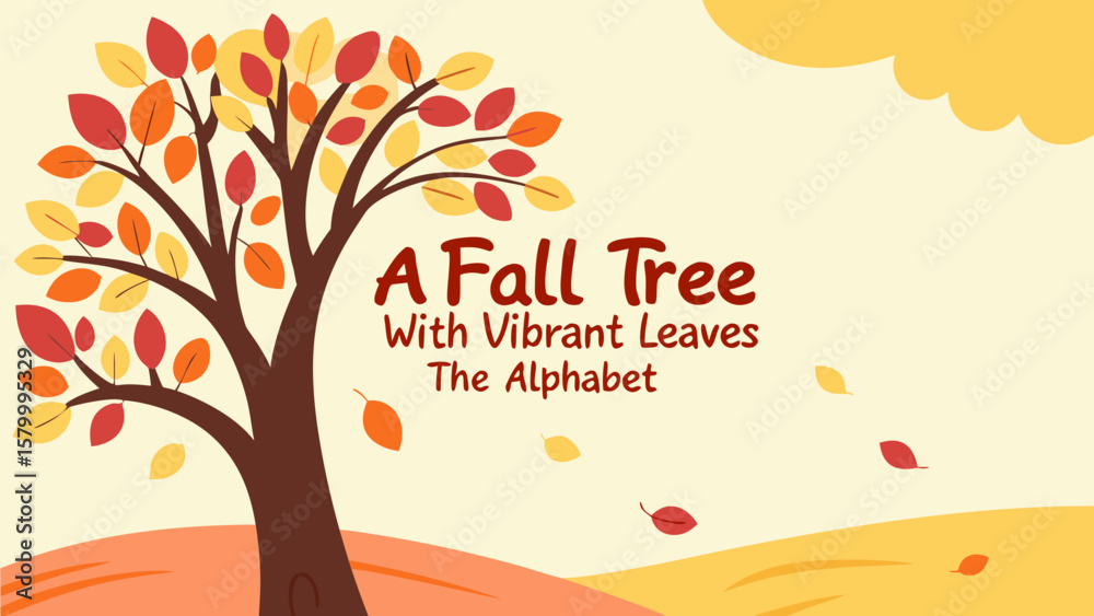 Obraz premium Illustration of a fall tree with colorful leaves and a brown trunk on a light yellow background scene design