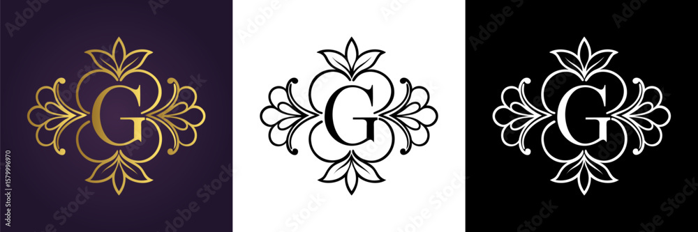 Obraz premium Letter G Luxury Floral Monogram Logo Template (4)