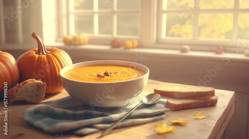 Wallpaper Mural Autumnal pumpkin soup scene by the window Torontodigital.ca