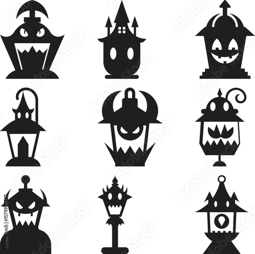 Spooky Halloween Silhouette Lanterns and a Castle