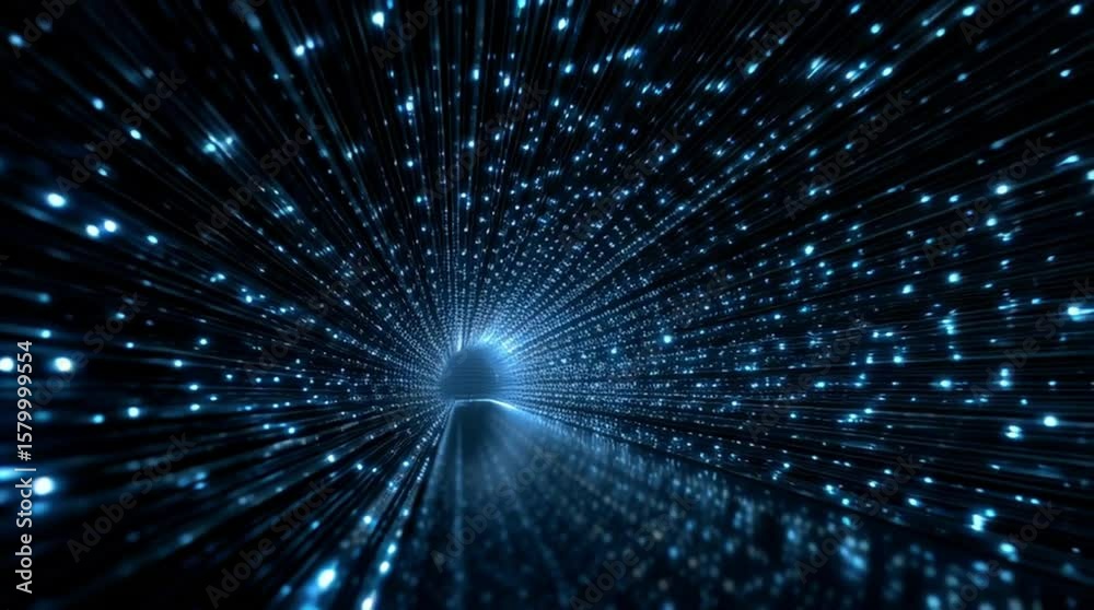 High-tech digital tunnel with cascading blue light particles, data stream animation High-tech digital tunnel with cascading blue light particles, data stream animation