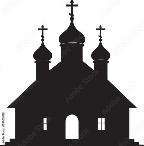Russian Church Silhouette in Black | Eastern Orthodox Architecture Illustration Vector Format