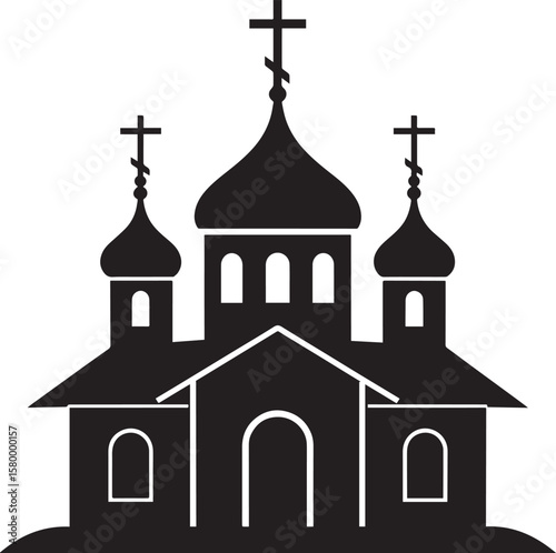 Russian Church Silhouette in Black | Eastern Orthodox Architecture Illustration Vector Format