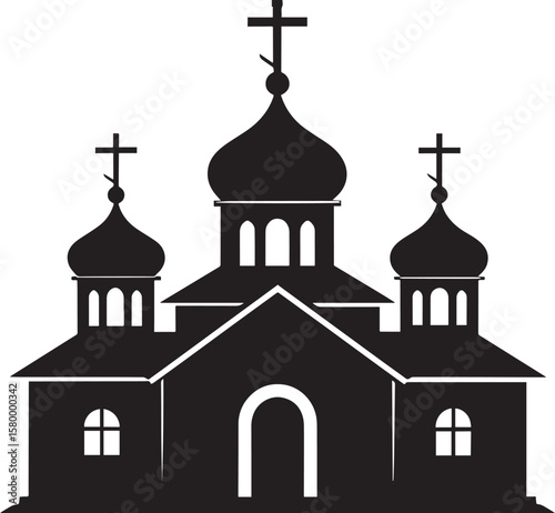 Russian Church Silhouette in Black | Eastern Orthodox Architecture Illustration Vector Format