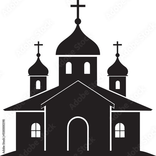 Russian Church Silhouette in Black | Eastern Orthodox Architecture Illustration Vector Format