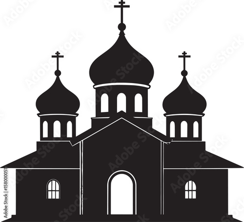 Russian Church Silhouette in Black | Eastern Orthodox Architecture Illustration Vector Format